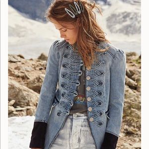 Free people Denim military style jacket. XS